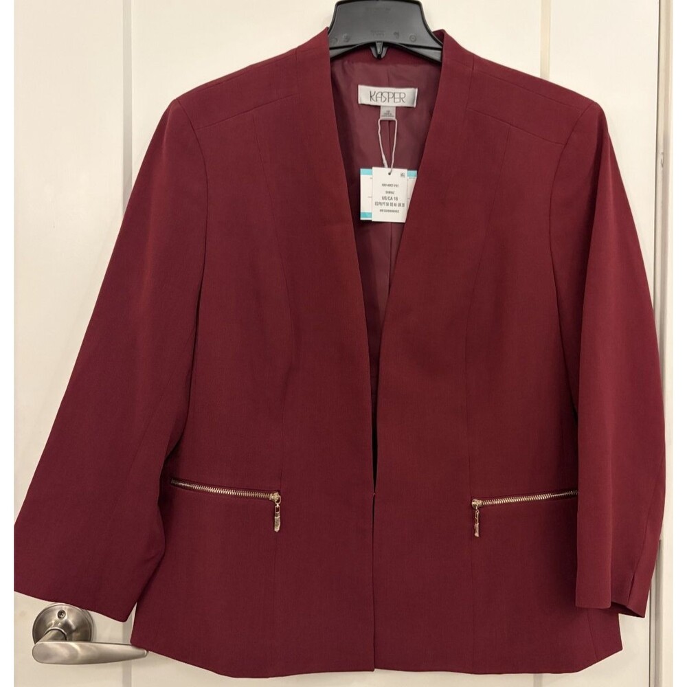 Kasper Women's Stretch Crepe Open Cardi with Zip Pockets Shiraz Red - Size 16